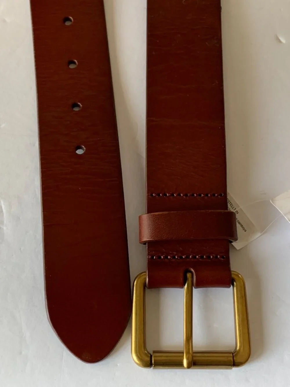 J.Crew Belt Men 34 Classic Brown Leather Brass Gold Buckle CL548 Casual Reddish